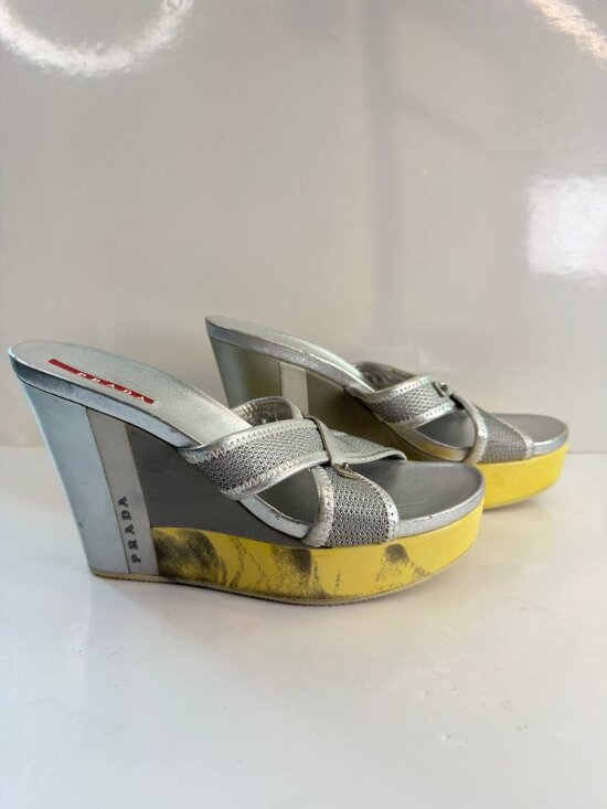 Prada Metallic Wedge Sandals – Women’s Size EU 36 / US 6 - Picture 8 of 16